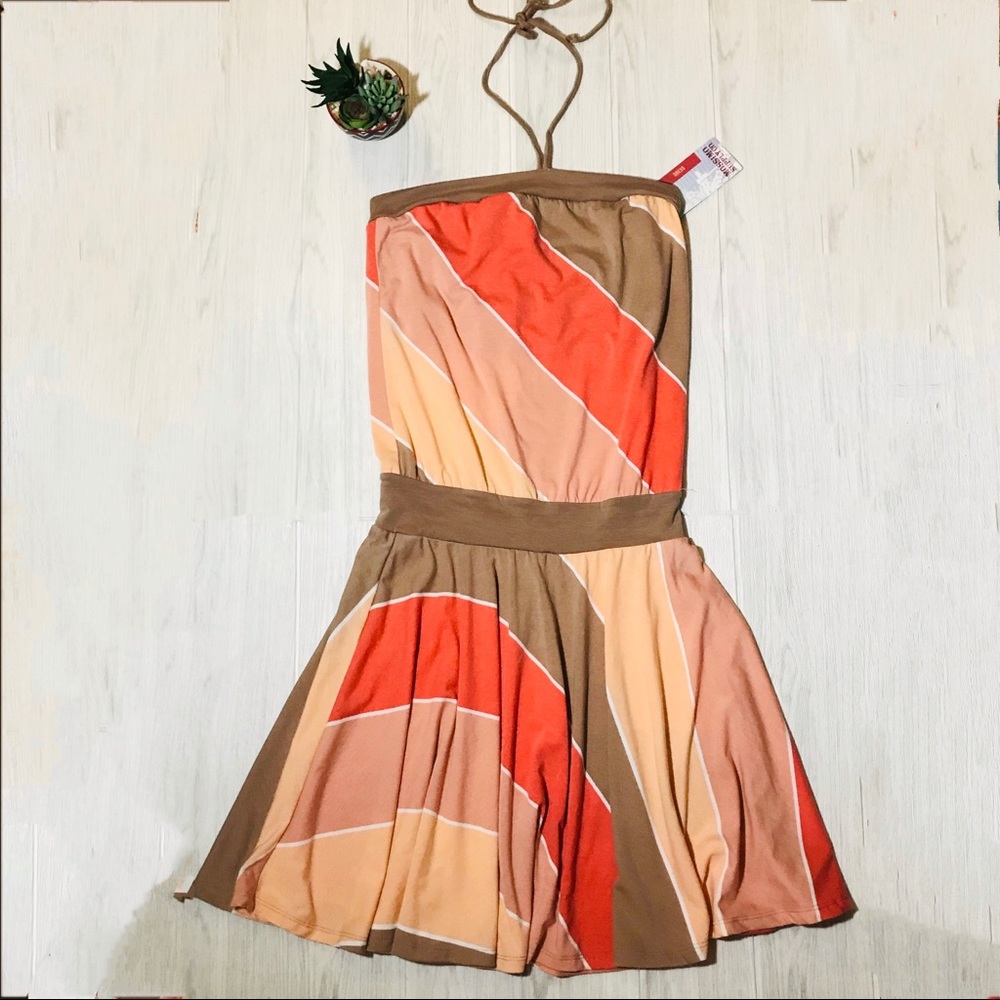 Mossimo Brown & Orange Tie Neck Dress sz: Med